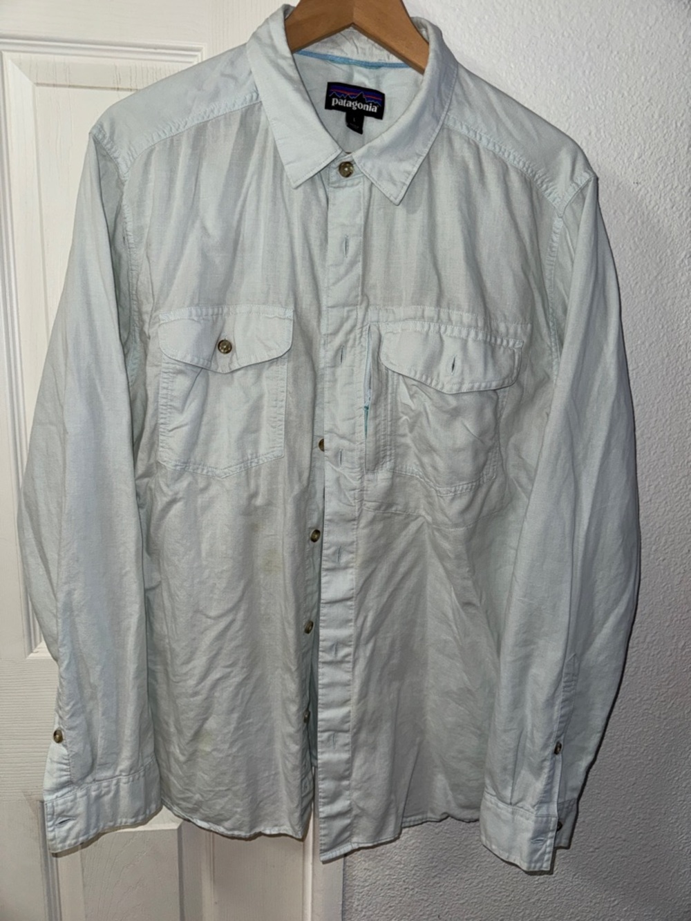 Patagonia Light Blue Shirt with Multicolor Logo